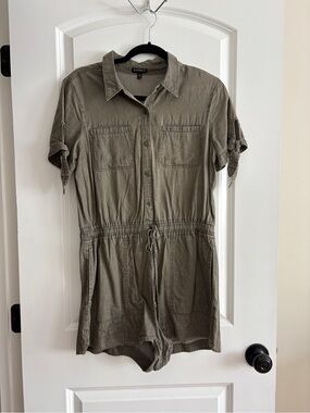 Express Olive Utility Romper with Drawstring Waist